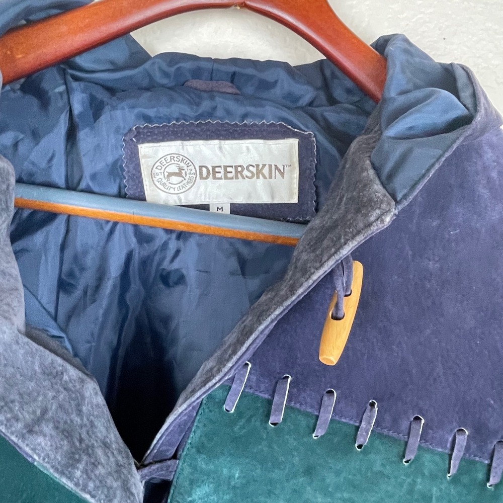 Vtg Deerskin Womens Jacket Sz M Hooded Parka Suede Maximalist Colorful Statement - Picture 7 of 11